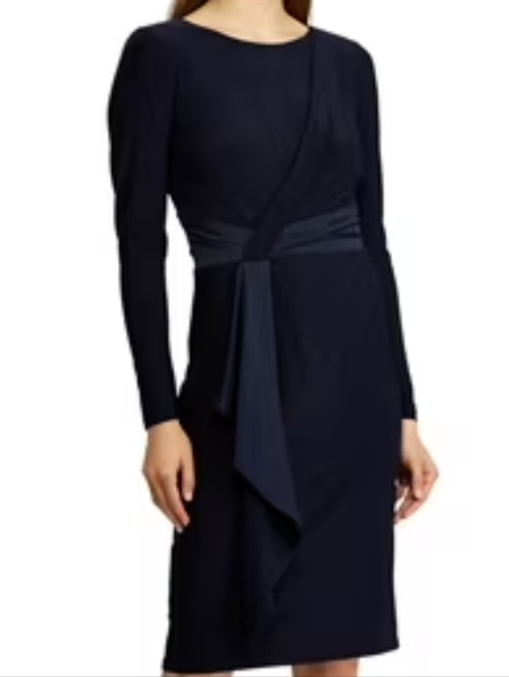 Lauren Ralph Lauren Navy Long-Sleeve Wrap-Accent Dress